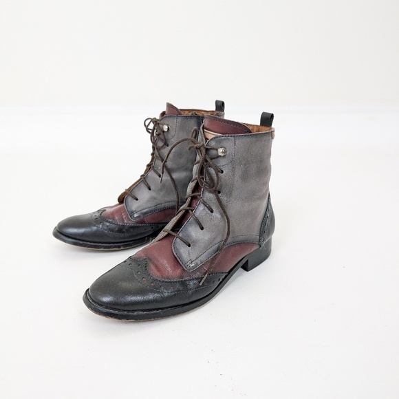 Pikolinos Leather Lace Up Boots Ankle Booties Panelled Oxford Colorblock Grey - Picture 2 of 11